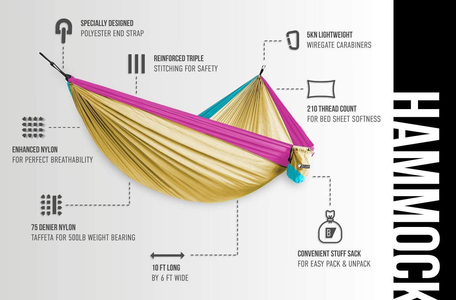 2 Person Portable Hammock - Backpacking to Camping - Double Hammock for Travel & Outdoor